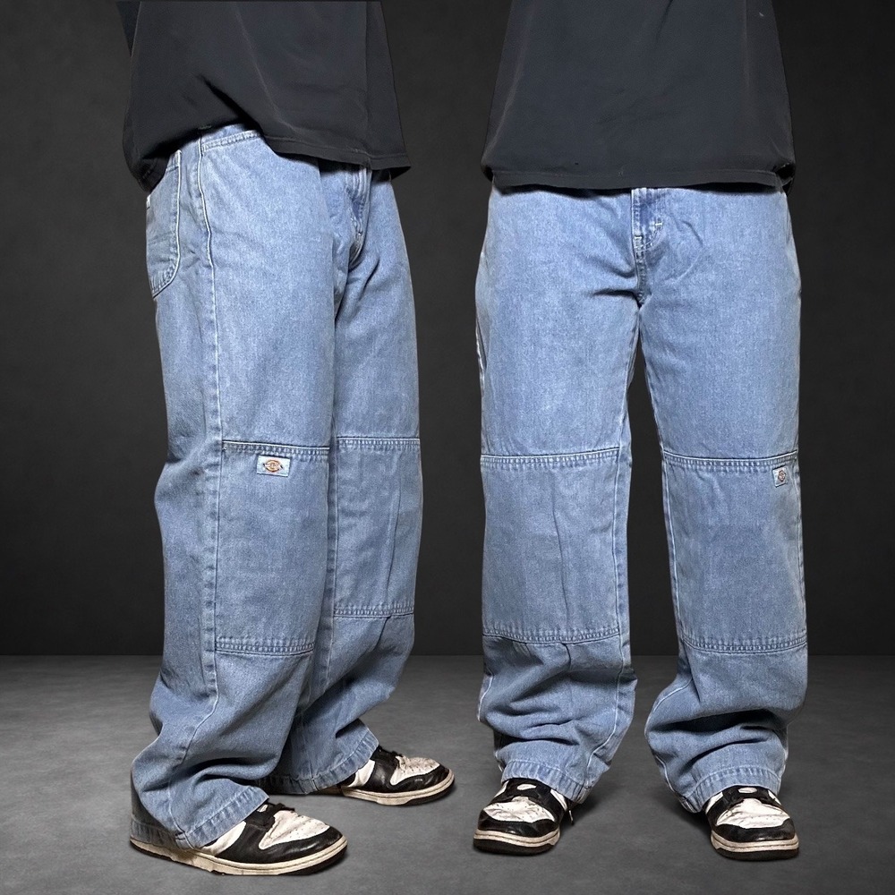 Dickies Loose Fit Double Knee Baggy Skater Jeans Light Wash 34x32 Vintage Y2K